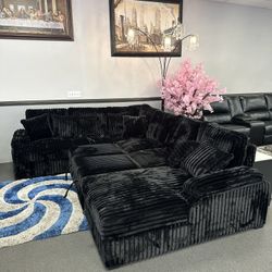 Black Velvet Sofa Sectional W/ Sleeper
