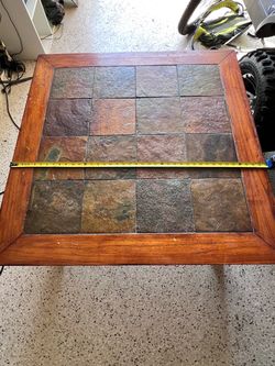 Wood Frame Slate Tile Top Coffee Table