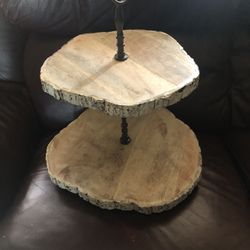 Two Tiered Wooden Serving