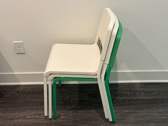 IKEA Stackable Chairs ×4 (3 white, 1 green)