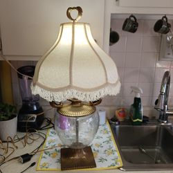 Super NICE LOOKING VINTAGE  Solid Brass AND GLASS TABLE LAMP  IT'S  HEAVY 