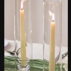 NEW Set Of 2 Glass Hurricanes & Candle Holders