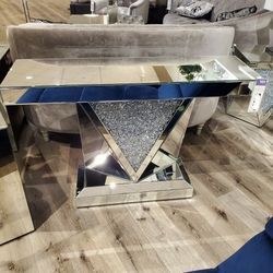 Glam Faux Crystal Mirrored Console Table Firm Price $580 Financing Available 