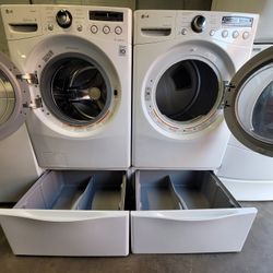 LG Front Load Washer And Gas Dryer Set With Pedestals 