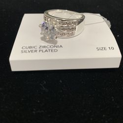 Silver Plated Cubic Zirconia Size 10 Ring Nwt
