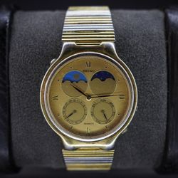 Rare Vintage 1987 Seiko 7F18-7000 Moonphase Day Date Quartz Two Tone Watch