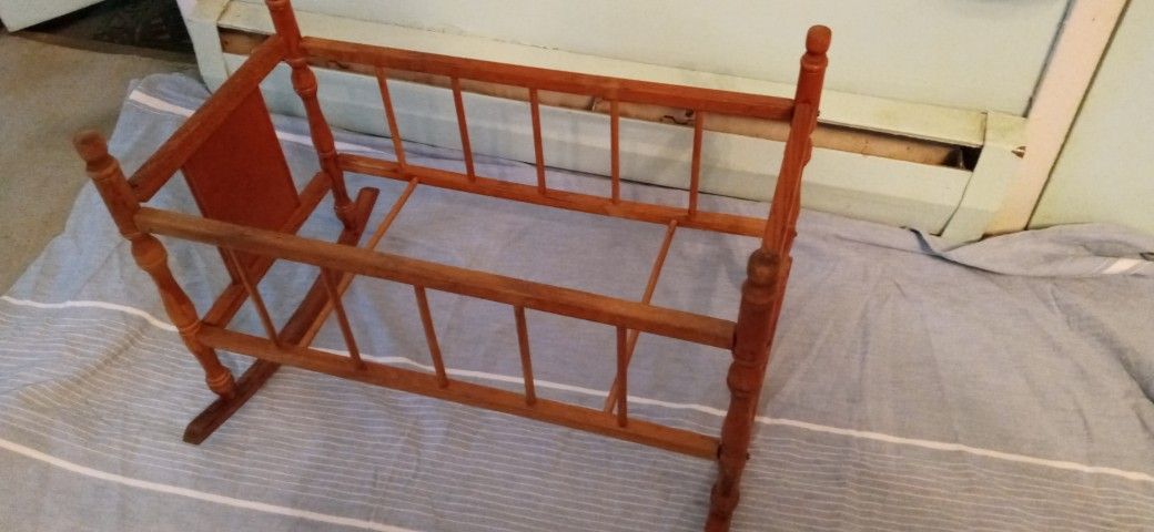 Vintage Doll Cradle, Solid Wood, Needs Mattress