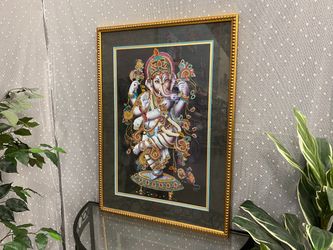 Large Golden Framed Bedazzled Ganesha Art Piece