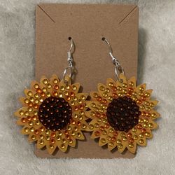 Sunflowers rhinestone diamond painting earrings with 925 stamped Sterling Silver hypoallergenic fish hooks . They are very lightweight.