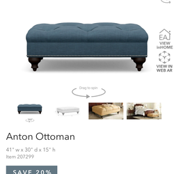 Ethan Allen Blue Leather Anton Ottoman with Nailhead Trim (x2)