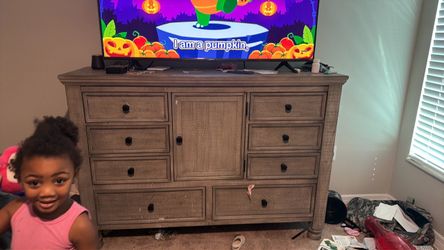Large Wood Dresser with Drawers and Cabinet