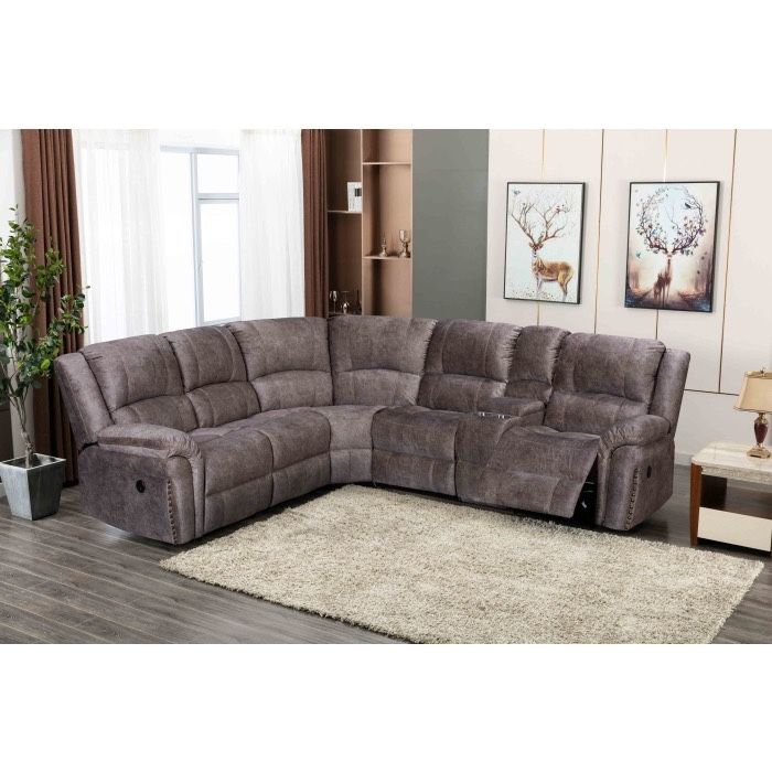 New Power 3 Reclining Sectional. Brown/Grey Velvet Fabric. 116” X 104”x 41”H. Free Delivery!