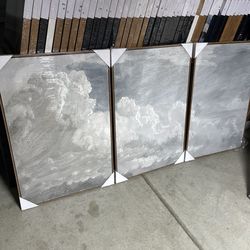 24”x36” Framed Cloud Wall Art Set (3 Panels) – Modern Neutral Canvas Decor