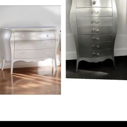 Stunning Silver Leaf Bombe Chest Set – Tall & Wide Dressers