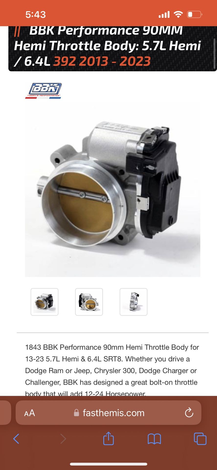 BBK 90MM Throttle Body 5.7/6.4 HEMI