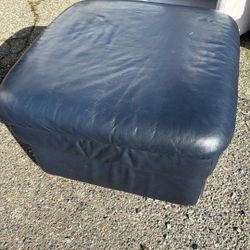 blue faux-leather ottoman