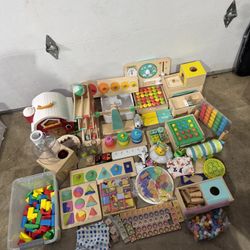 Huge Montessori & Lovevery Toy Lot Wooden Learning Toys Puzzles Blocks STEM Bundle