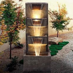 Outdoor Garden Water Fountains with LED Lights Indoor Modern Floor-Standing Fountain for Garden