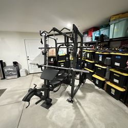 Vesta Fitness Smith Machine 2001 w/Bench Attachment | 230lb Bumpers Weights | 7ft Olympic Bar | Fitness | Gym Equipment | FREE DELIVERY 🚚 