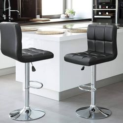 New Set of 2 Armless Bar Stool Square Adjustable Swivel PU Leather Bar Stools New in box T HFBS0050 Barstools bar chair Kitchen chair Bar stools Liv