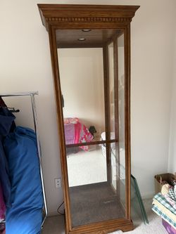 Tall Oak China Cabinet w/glass Shelves