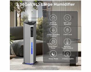 GloryAir 9L Tower Humidifier 2000 ft² Remote Adjustable Humidity 1-24h