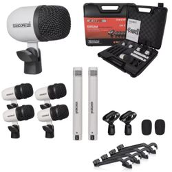 Professional Drum Microphone Kit 7Pc All Metal Drummer Mics Tom/Snare & Cymbals Wired Instrument Drums Set with case