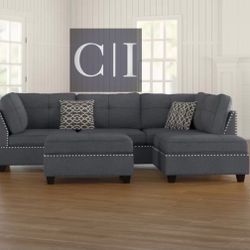 New Gray Sectional Sofa Couch 