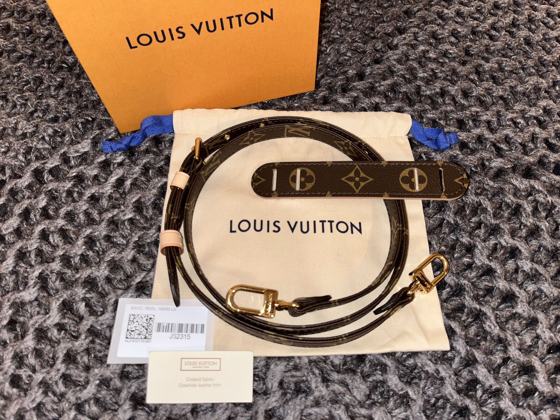 Louis Vuitton Monogram 16mm Adjustable Shoulder Strap for Sale