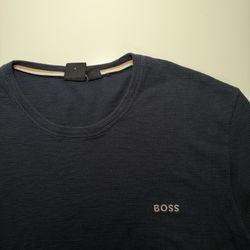 Authentic HUGO BOSS Men's Navy Blue Waffle Knit Long Sleeve T-Shirt - Size L