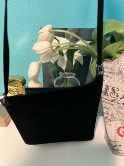 Authentic crossbody bag geometric black satin
