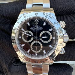 Rolex Daytona Black dial stainless steel 116520 watch Chronograph bezel engraved oyster bracelet