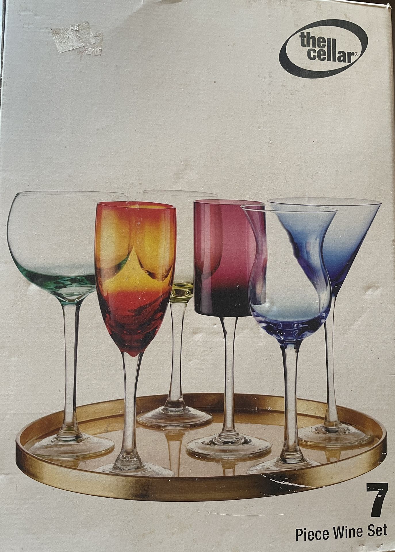 The Cellar 7 Piece Wine Set 6 Assorted Glasses With Tray Multi Colored