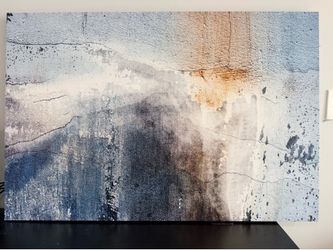 Large Modern Abstract Canvas Wall Art – Blue, Gray & Gold Accents