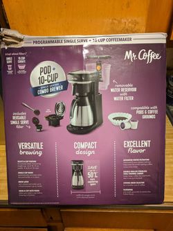 Mr. Coffee Pod + 10-Cup Space-Saving Combo Brewer, Black