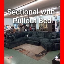 ✨ Beautiful Corduroy Sectional With Pullout Bed And Chargers 