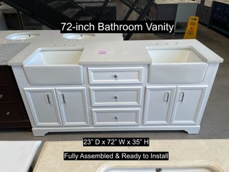 72" Bathroom Vanity with Engineered White Countertop & Solid Wood & Plywood Cabinet  # 3596
