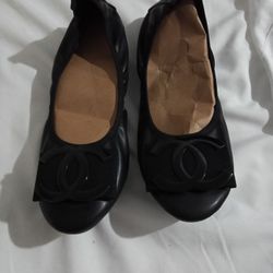 Channel Ballerina Shoes, Black, Size 7