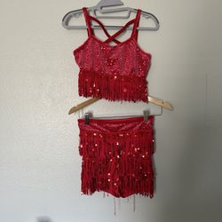 Red Fringe Sparkle Dance Costume