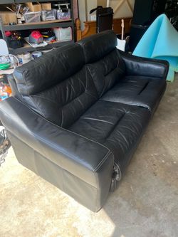 Black Real Leather Power Reclining Couch