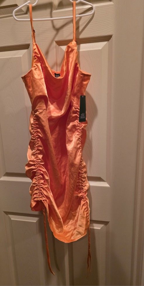 Orange Satin Cinch Dress