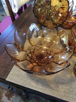 Mid Century Amber glass fruit bowl