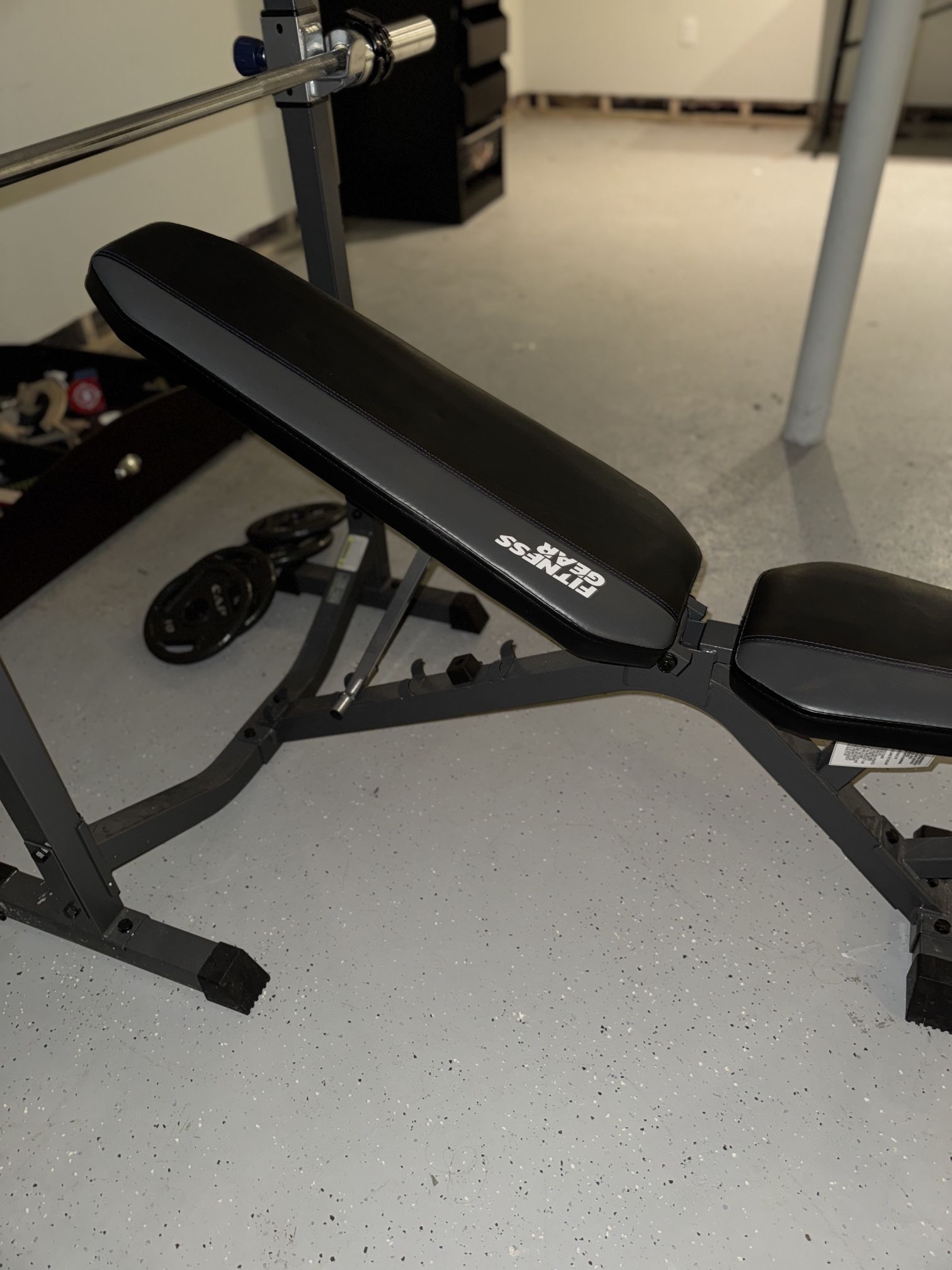 MOVING, MUST SELL, No Room In New Home Brand New, NEVER Used, Adjustable Bench Press With Weighted Bar, Clips, 4 X 10lb Plates AND BONUS Set Of 12lb 