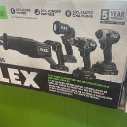 Flex 24V Brushless 4 Tool Kit Drill Driver Impact Driver Recip Saw & Work Light 
