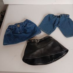 Build-A-Bear Blue Jean Skirt Blue Jean Pants And Black Faux Leather Skirt Lot 3