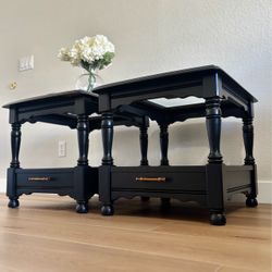 Elegant Refinished Black Night Stand Set / End Table Set- Bassett Furniture