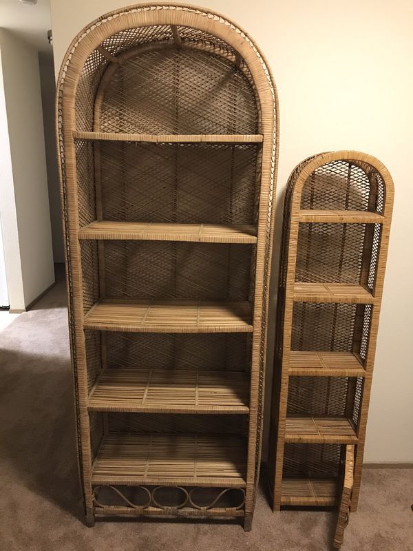 Pair of Large and Small Vintage Wicker Shelves