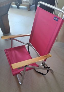 Copa All Aluminum Folding Portable Beach Chair  Wooden Armrests With Travel Strap. 3 position adjustments like New condition!