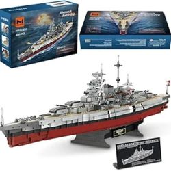 MISINI Technik FC4201 German Battleship Bismarck Clamp Blocks, 2081 PCs/MOC Large WWII German Military Warship Marine Battleship Model for Adult