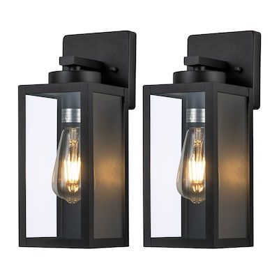 13”in. 1-Light Matte Black Outdoor Wall Lantern With Finish Clear Tempered Glass  (2-Pack) 